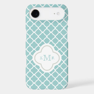 Quatrefoil Teal White Pattern Stylish Art Monogram