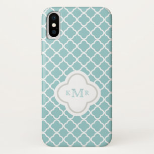 Quatrefoil Teal White Pattern Stylish Monogram Case-Mate iPhone Case