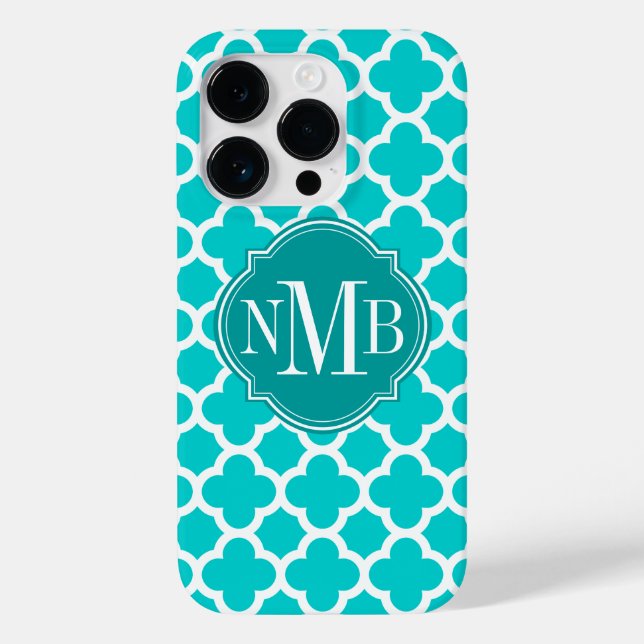 Quatrefoil Turquoise Pattern Monogram Case-Mate iPhone Case (Back)