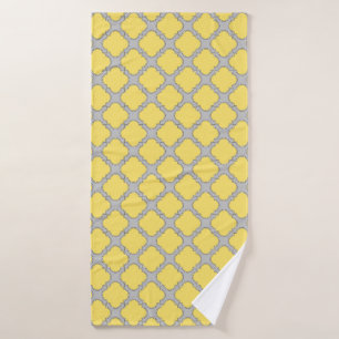 Quatrefoil yellow and grey bath towel