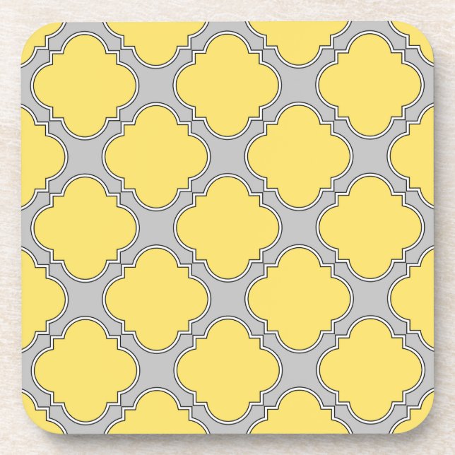 Quatrefoil yellow and grey coaster (Front)