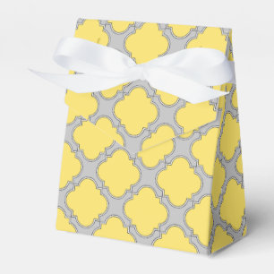 Quatrefoil yellow and grey favor box