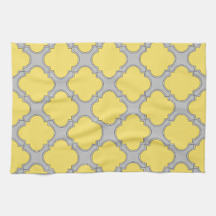 Quatrefoil yellow and grey kitchen towel