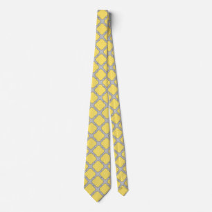 Quatrefoil yellow and grey tie