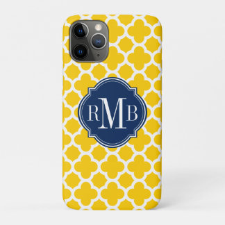 Quatrefoil Yellow and White Pattern Monogram iPhone 11 Pro Case