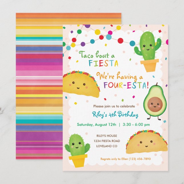 Quatrième anniversaire Taco invitation thème - qua (Devant / Derrière)