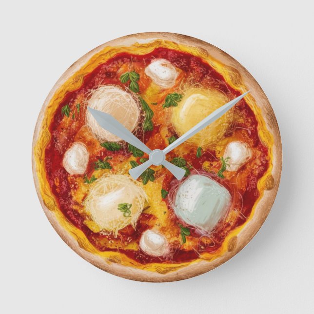 Quattro Formaggi Pizza Round Clock (Front)