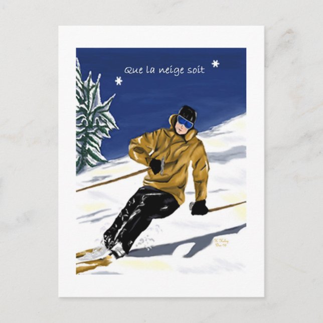 Que la neige soit/Skieur carte postale Postcard (Front)