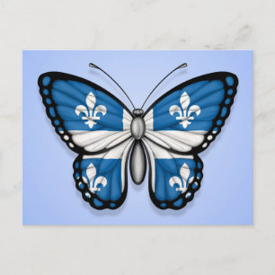 Quebec Butterfly Flag on Blue Postcard