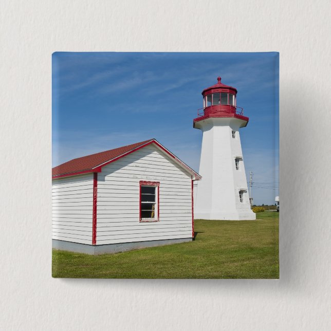 Quebec, Canada. Cap D'Espoir Lighthouse. 2 Inch Square Button (Front)