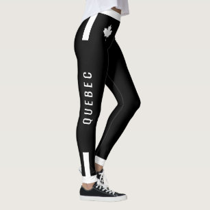QUEBEC Fitness with White Canadian Maple on BLACK Leggings