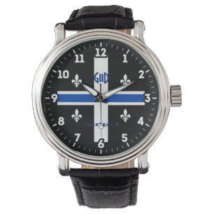 Quebec Flag Blue Line Fleur de Lys on a Watch