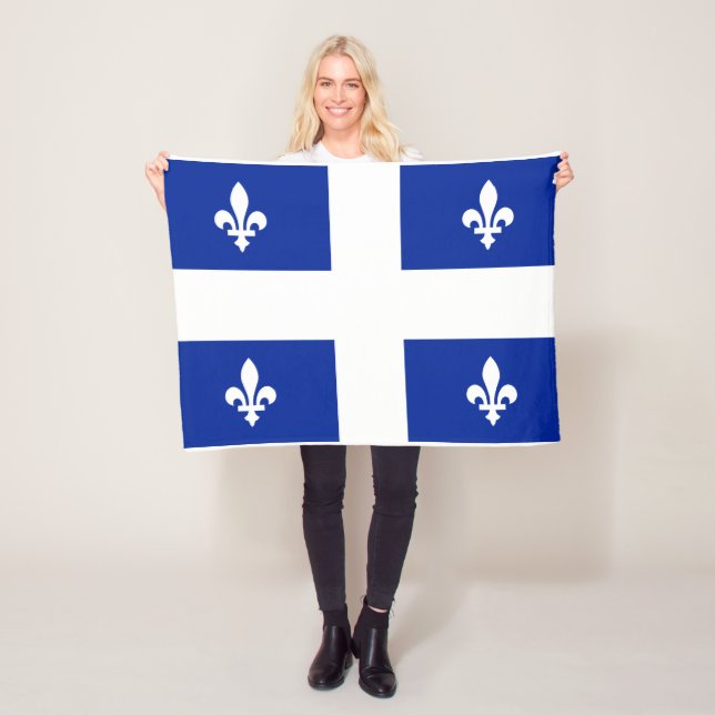 Quebec Flag PQ Qc with fleur de lys Fleece Blanket (In Situ)