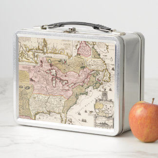Quebec/Nouvelle-France medieval french map America Metal Lunch Box