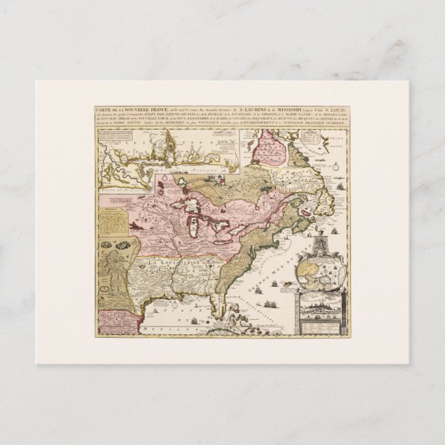 Quebec/Nouvelle-France medieval french map America Postcard (Front)