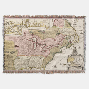Quebec/Nouvelle-France medieval french map America Throw Blanket