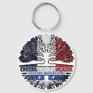 Quebec Québécois French France Tree Roots Flag Keychain