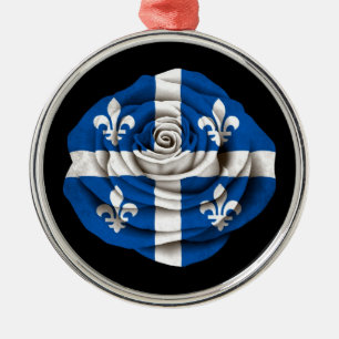 Quebec Rose Flag on Black Metal Ornament