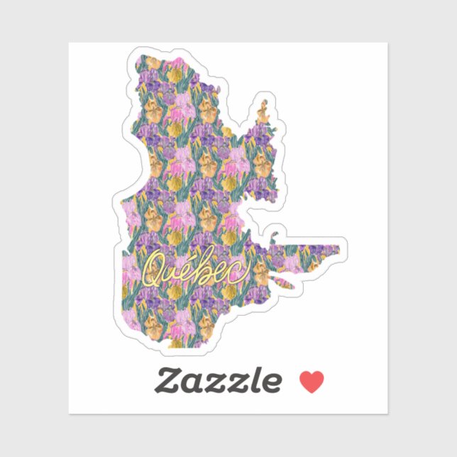 Québec Sticker with Blue Flag Iris Floral Pattern (Sheet)