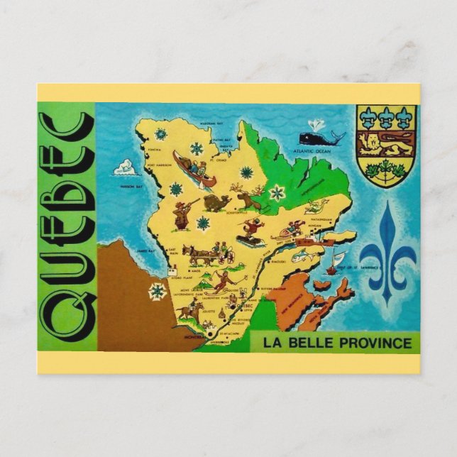Quebec Vintage Map Postcard (Front)