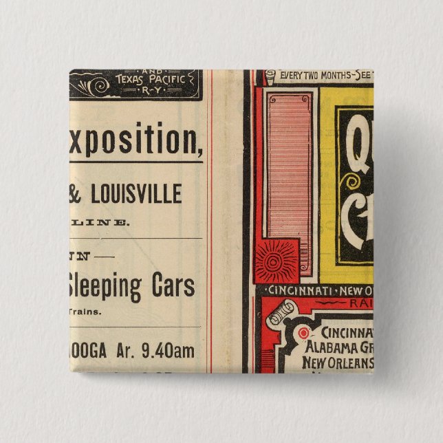 Queen and Crescent Route 2 Inch Square Button (Front)