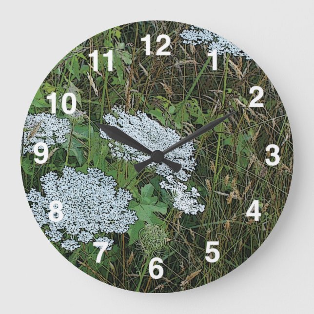Queen Anne’s Lace White Wild Flower Large Clock (Front)
