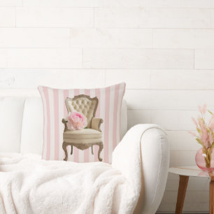 Queen Anne wing chair Pink Peony Throw Pillow