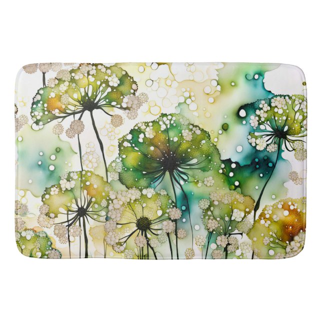 Queen Anne's Lace and Bubbles Abstract Bath Mat (Front)