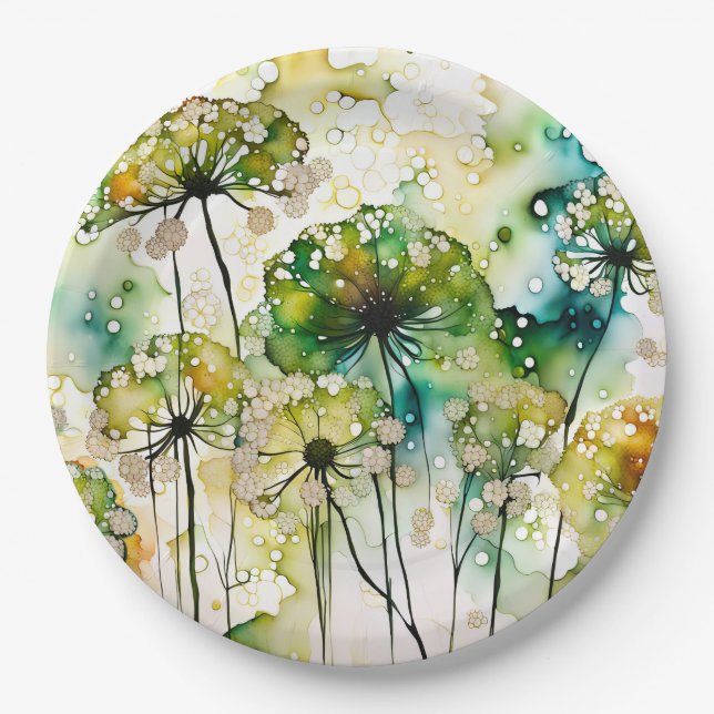 Queen Anne's Lace and Bubbles Abstract Paper Plate (Front)
