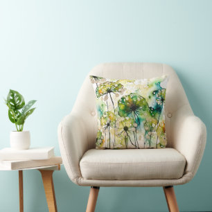 Queen Anne's Lace and Bubbles Abstract Throw Pillow