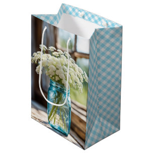 Queen Anne's Lace In Aqua Mason Jar Medium Gift Bag