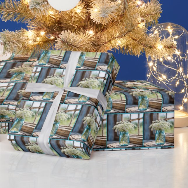 Queen Anne's Lace In Mason Jar Wrapping Paper (Holidays)