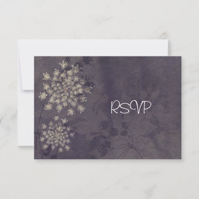 Queen Anne's Lace Purple Wedding Reception RSVP Invitation (Front)