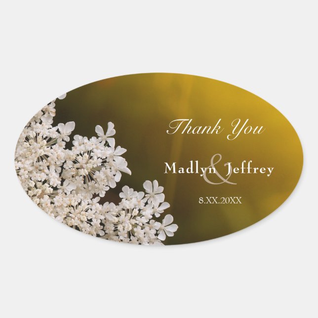 Queen Anne's lace wedding thank you Oval Sticker (Front)