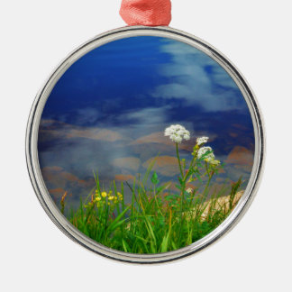 Queen Ann's lace flowers, blue mountain lake Metal Ornament