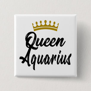 Queen Aquarius Zodiac Horoscope Star Sign Birthday 2 Inch Square Button
