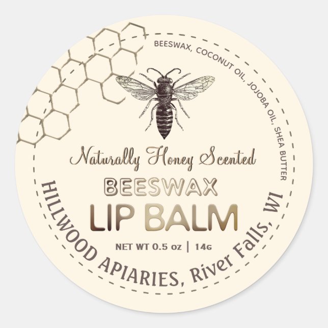 Queen Bee Beeswax Lip Balm Étiquette Honeycomb (Devant)