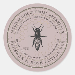 Queen Bee Beeswax & Rose Lotion Bar Étiquette rose