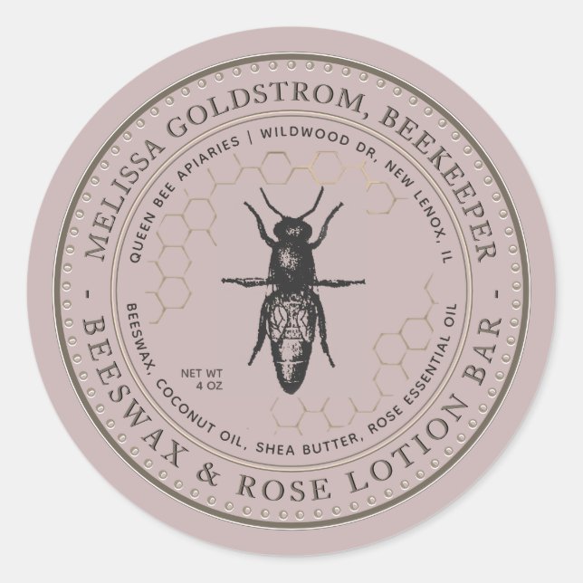 Queen Bee Beeswax & Rose Lotion Bar Pink Label  (Front)