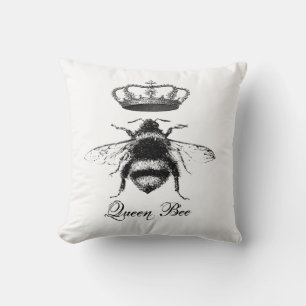 Queen Bee, black and white Throw Pillow