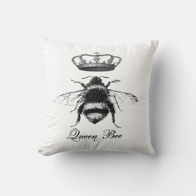 Queen Bee, black and white Throw Pillow (Front)