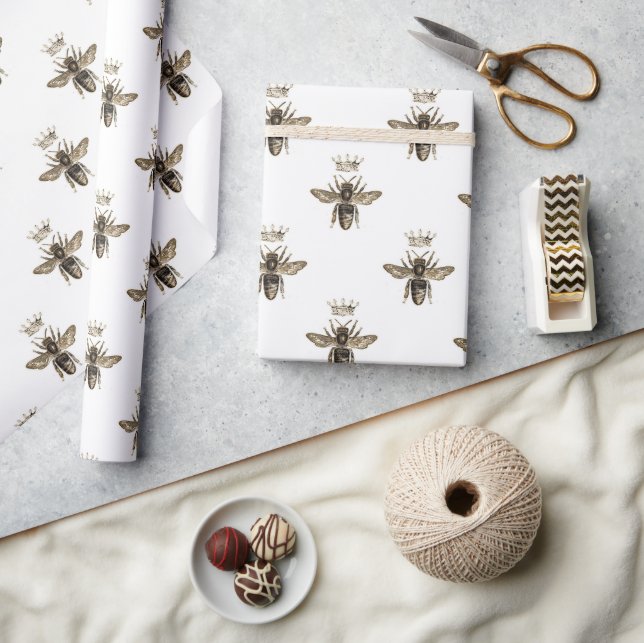 Queen Bee Black Gold Elegant Gift Wrapping Paper (Crafts)