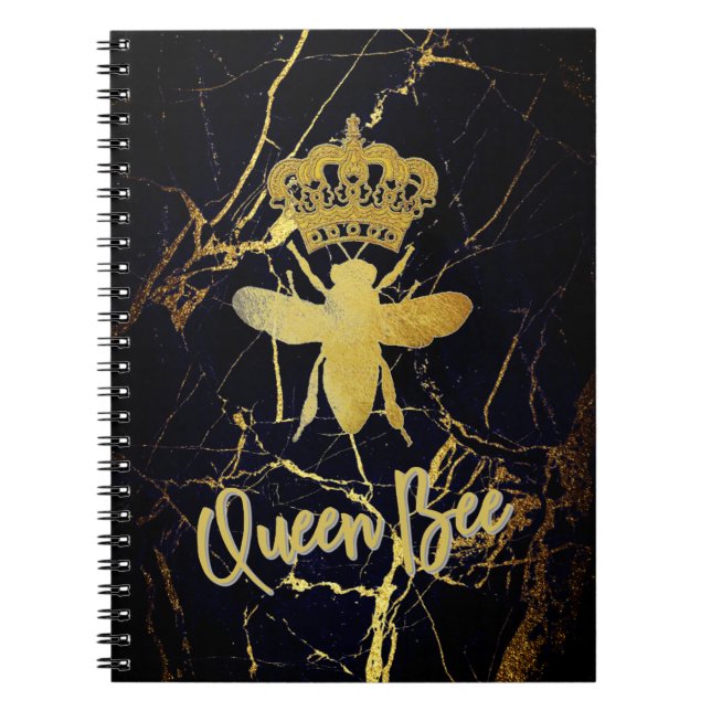 QUEEN BEE Black Marble Spiral Notebook Journal (Front)