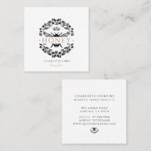 Queen Bee Black White Gold Beekeeper Honey Apiary Square Business Card