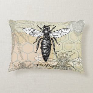 Queen Bee Bug Insect Antique Illustration Decorative Pillow