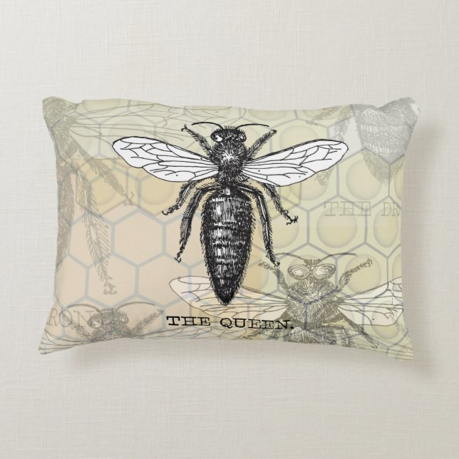 Queen Bee Bug Insect Antique Illustration Decorative Pillow (Back)