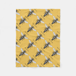 Queen Bee Bug Insect Antique Illustration Fleece Blanket