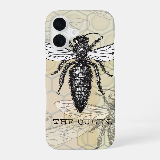 Queen Bee Bug Insect Antique Illustration iPhone 16 Case (Back)