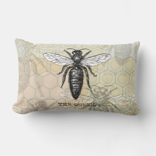 Queen Bee Bug Insect Antique Illustration Lumbar Pillow
