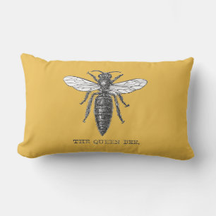 Queen Bee Bug Insect Antique Illustration Lumbar Pillow